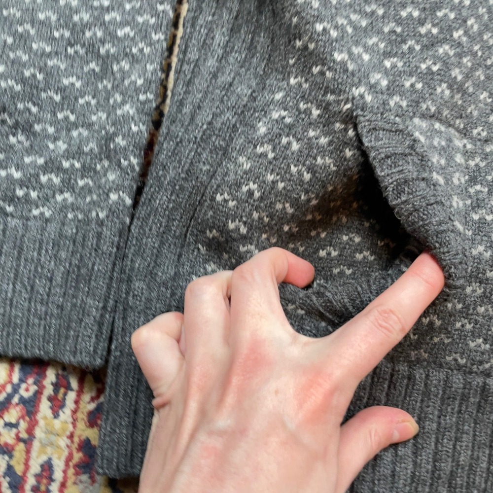 VTG 90s LL Bean Gray Lambswool Birds Eye Full Zip Cardigan Sweater Large 0BHJ7 - Picture 3 of 7